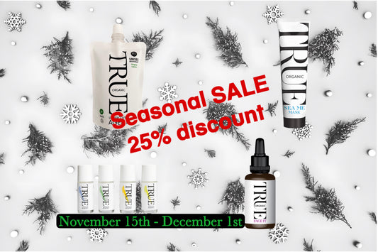 Seasonal SALE trueorganicofsweden.com 25% discount 