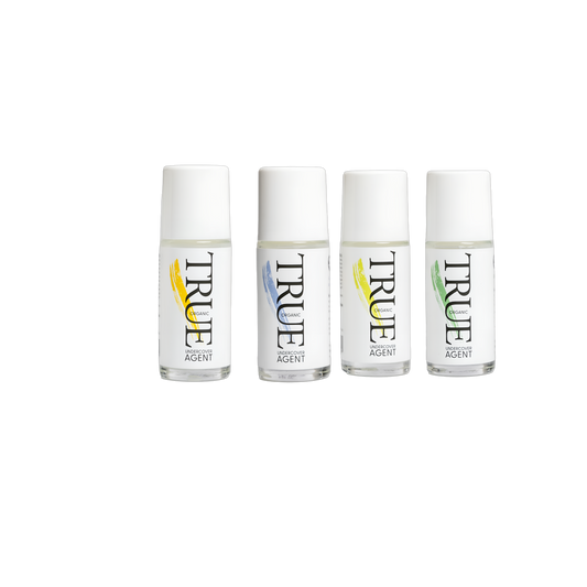 Undercover Agent natural deodorant in four scents – Original, Lemongrass, Lavender Bergamot Cassia, and Ylang Ylang – in refillable glass bottles.” Best 